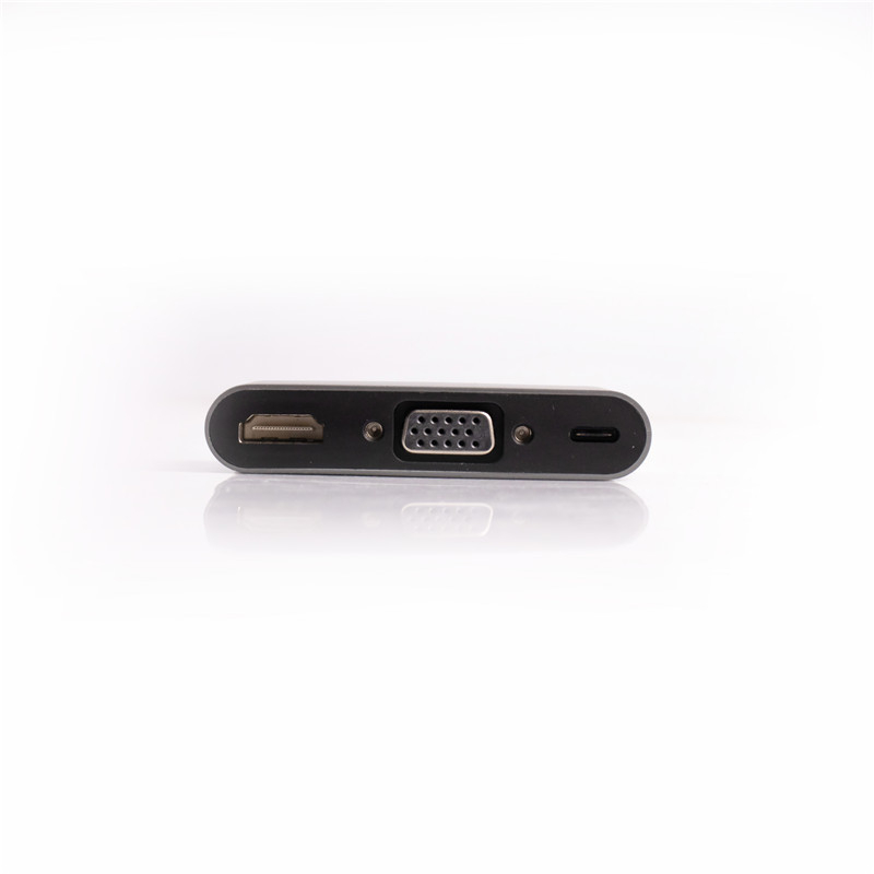 Type-C dokovacia stanica 5-in-1: VGA, HDMI, USB, PD a USB hub pre slúchadky (Type-C rozhranie; VGA; HDMI; USB; PD)