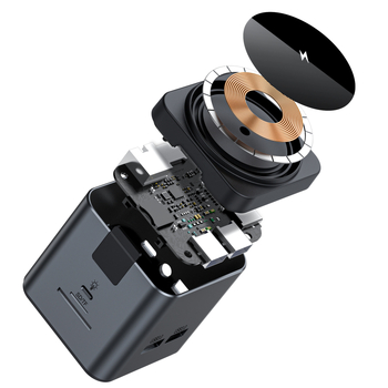 Type-C dokovacia stanica s bezdrôtovým nabíjaním 15W, kovový magnetický hub, HDMI, čítačka SD/TF kariet, RJ45 Ethernet