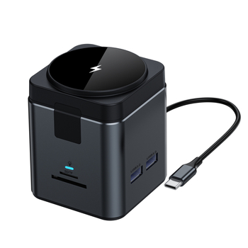 Type-C dokovacia stanica s bezdrôtovým nabíjaním 15W, kovový magnetický hub, HDMI, čítačka SD/TF kariet, RJ45 Ethernet