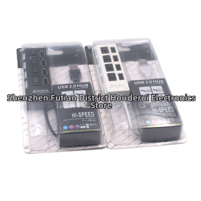 4-portový USB hub s nezávislým prepínačom a LED, USB 2.0, 480 Mbps, napájaný cez USB