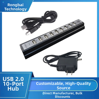 RB15 USB 2.0 hub s 10-portovým externým napájaním, 480 Mbps