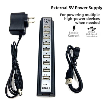 RB15 USB 2.0 hub s 10-portovým externým napájaním, 480 Mbps