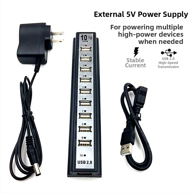 RB15 USB 2.0 hub s 10-portovým externým napájaním, 480 Mbps