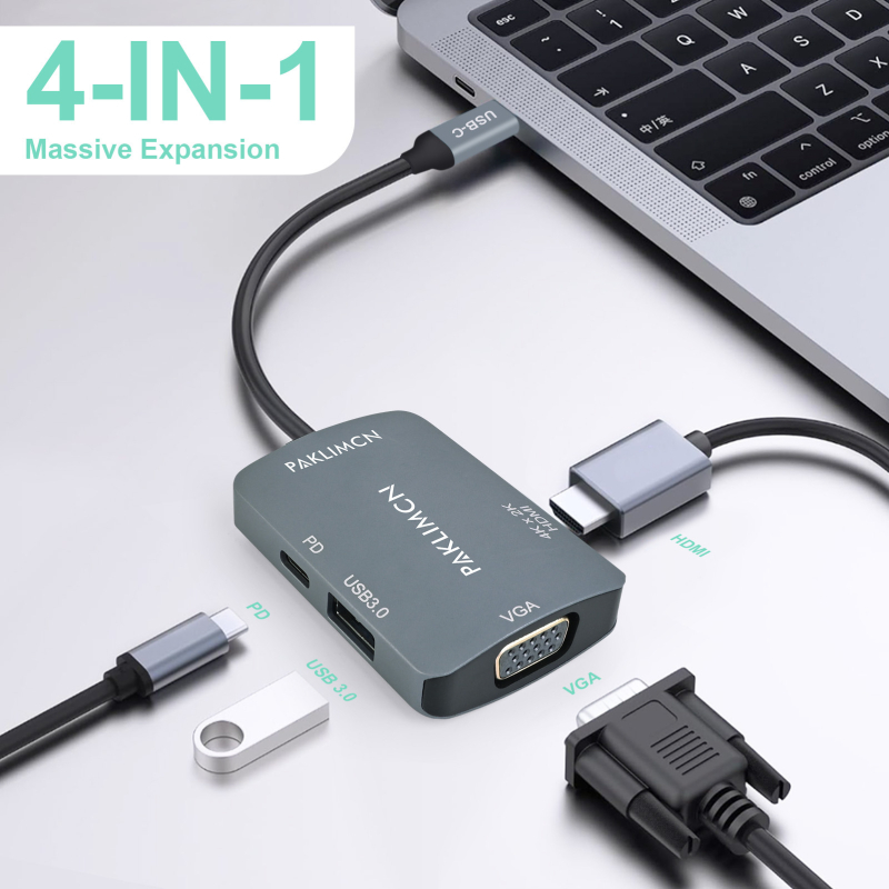 Adaptor USB Type-C 4 în 1 pentru laptopuri și tablete – 5 Gbps, model 8107, cititor de carduri