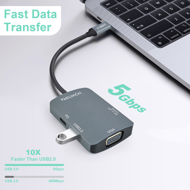 Adaptor USB Type-C 4 în 1 pentru laptopuri și tablete – 5 Gbps, model 8107, cititor de carduri