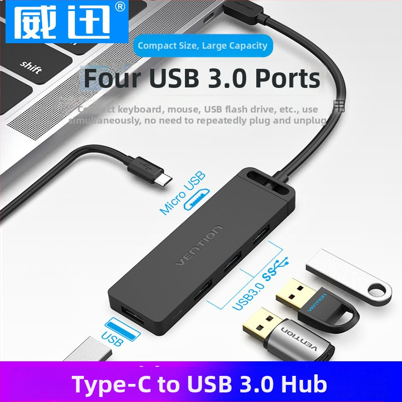 Weixun USB-C 3.0 rozšírenie a 4-portový hub pre notebooky, Type-C adaptér
