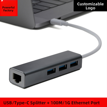 USB-C 3.0 hub s Ethernetom, 4-portový splitter, USB 3.0 rozhranie, 10/100 Mbps, model YCM-WK-05