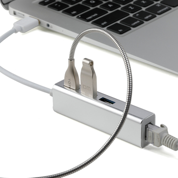 USB-C 3.0 hub s Ethernetom, 4-portový splitter, USB 3.0 rozhranie, 10/100 Mbps, model YCM-WK-05