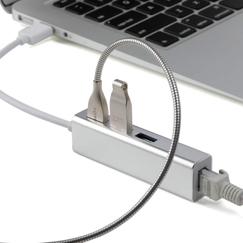 USB-C 3.0 hub s Ethernetom, 4-portový splitter, USB 3.0 rozhranie, 10/100 Mbps, model YCM-WK-05