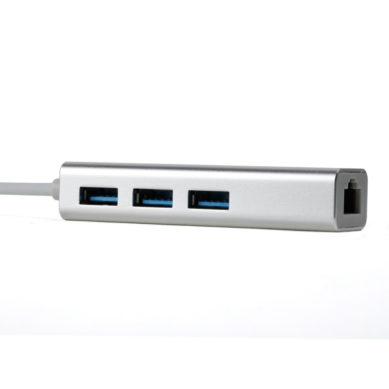 USB-C 3.0 hub s Ethernetom, 4-portový splitter, USB 3.0 rozhranie, 10/100 Mbps, model YCM-WK-05