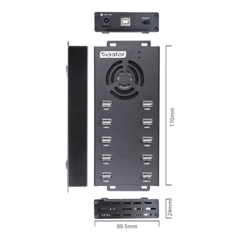 Hub USB 2.0 cu 10 porturi, alimentare externă, model A-400; transfer până la 480 Mbps; intrare 12V10A; ieșire 5V2.1A