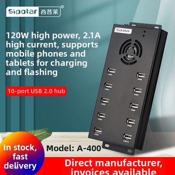 A-400 USB 2.0 hub s 10 portov, s externým napájaním; model A-400, prenosová rýchlosť až 480 Mbps; vstup 12V10A; výstup 5V2.1A
