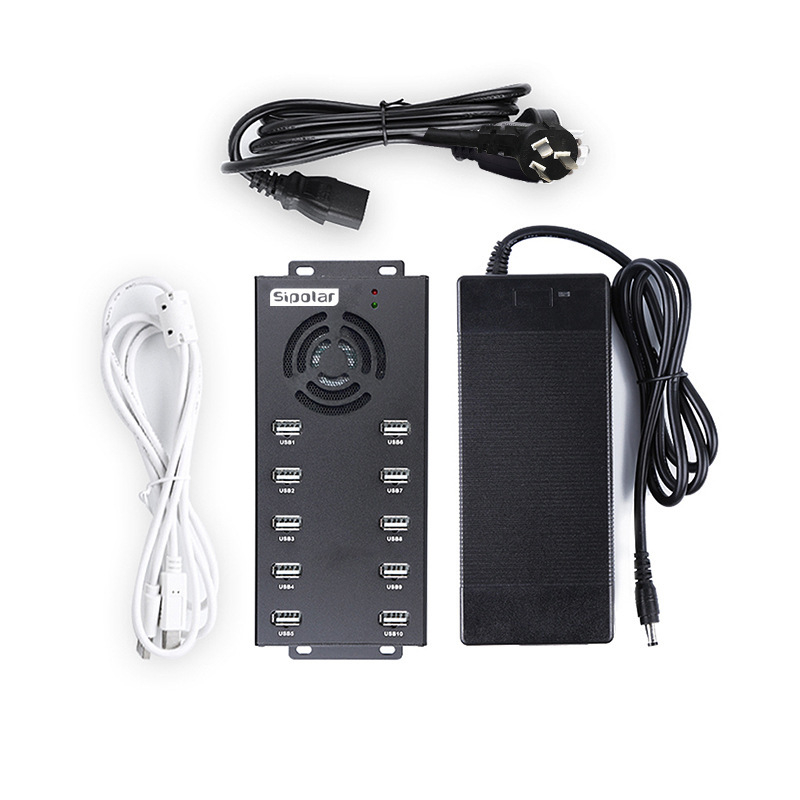 Hub USB 2.0 cu 10 porturi, alimentare externă, model A-400; transfer până la 480 Mbps; intrare 12V10A; ieșire 5V2.1A