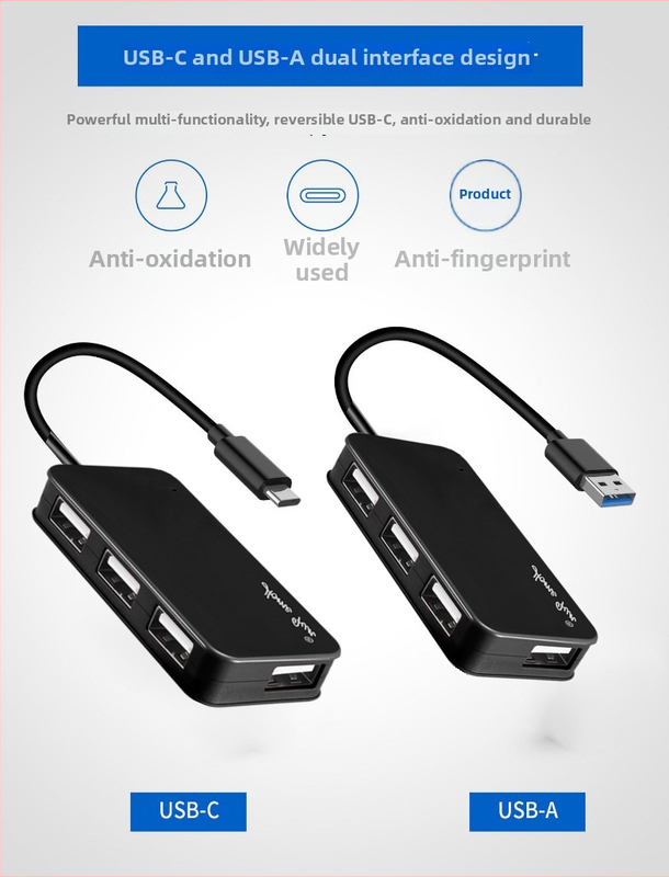Homefun FL-H06 USB-C 4-portový docking hub pre notebook, rýchlosť 5 Gbps, USB 2.0 rozhranie, bez externého napájania