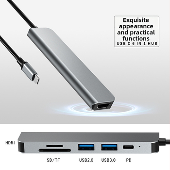 Type-C 6-v-1 dokovacia stanica s 4K HDMI, USB 5 Gbps, kábel 0,15 m, napájanie cez USB