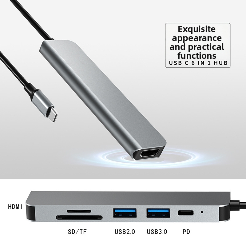 Type-C 6-v-1 dokovacia stanica s 4K HDMI, USB 5 Gbps, kábel 0,15 m, napájanie cez USB