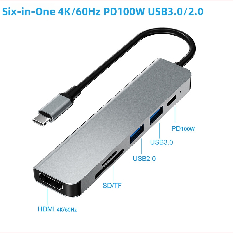 Type-C 6-v-1 dokovacia stanica s 4K HDMI, USB 5 Gbps, kábel 0,15 m, napájanie cez USB