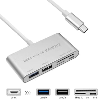 Stație de docking USB 3.0 cu cititor de carduri SD/TF, Type-C, 5 în 1, model T-693, transfer de 5 Gbps, alimentare externă