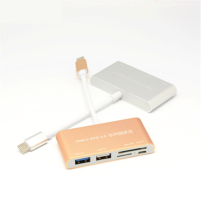 Stație de docking USB 3.0 cu cititor de carduri SD/TF, Type-C, 5 în 1, model T-693, transfer de 5 Gbps, alimentare externă