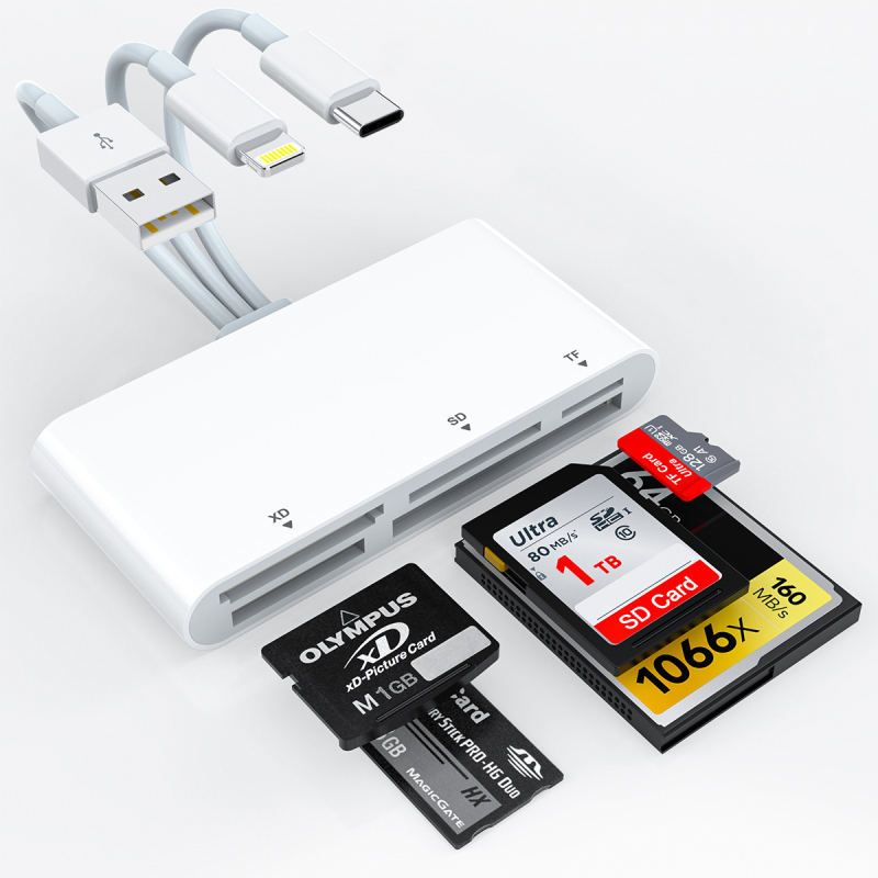 Αναγνώστης καρτών USB-C OTG για SD/TF/CF/XD/MS – USB 2.0, τροφοδοσία μέσω USB, συμβατός με συσκευές Apple και Android
