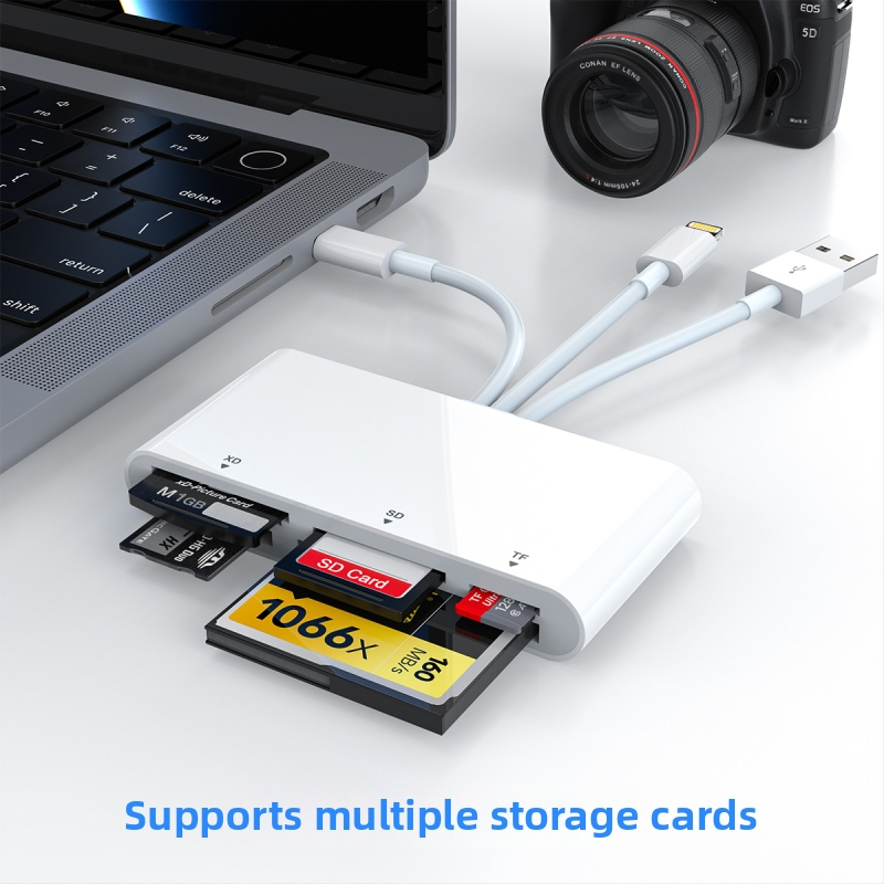 USB-C OTG čítačka kariet pre SD/TF/CF/XD/MS – USB 2.0, napájanie cez USB, kompatibilné s zariadeniami Apple a Android