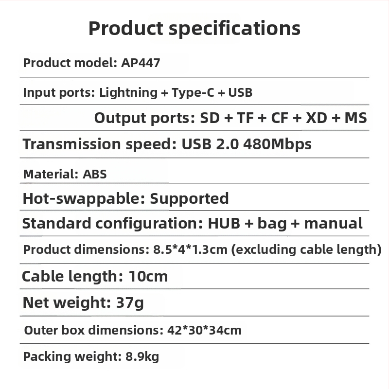 USB-C OTG čítačka kariet pre SD/TF/CF/XD/MS – USB 2.0, napájanie cez USB, kompatibilné s zariadeniami Apple a Android