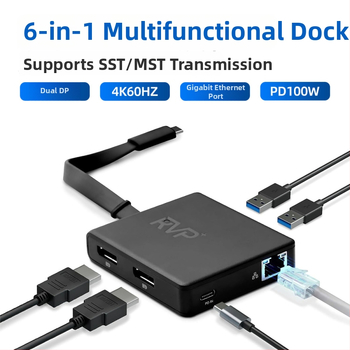 Šesť v jednom USB-C dokovacia stanica s USB 2.0 rozhraním, prenos 480 MB/s, 15 cm kábel, bez externého napájania