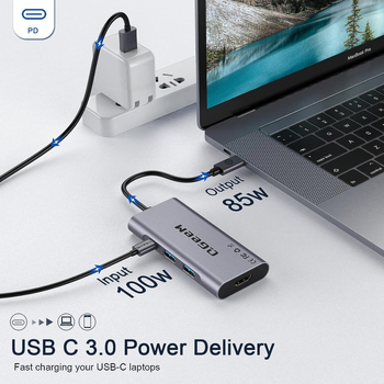 Stație docking Type-C 7-în-1 cu ieșire HDMI 4K, 5Gbps transfer, porturi USB, alimentare fără sursă externă, model QG-UH07-3