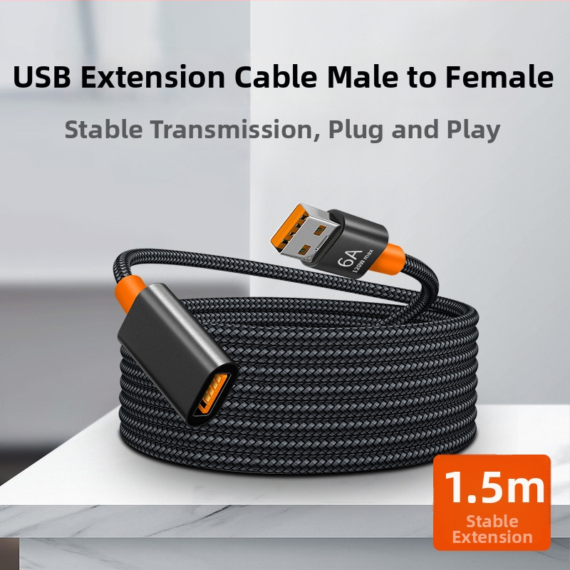 USB predlžovací kábel 2.0, konektor samec na konektor samica, dĺžka 150 cm, pre klávesnicu, myš a USB flash disk