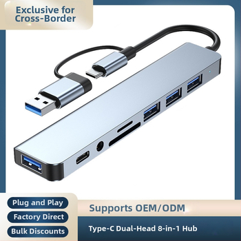 Type-C USB hub 8-v-1 s čítačkou kariet, 1,35 m kábel, 5 Gbps