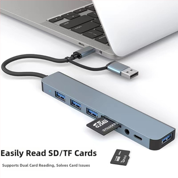 Type-C USB hub 8-v-1 s čítačkou kariet, 1,35 m kábel, 5 Gbps