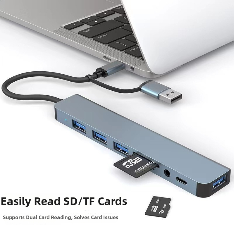 Type-C USB hub 8-v-1 s čítačkou kariet, 1,35 m kábel, 5 Gbps