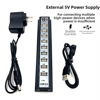 USB 2.0 hub s 10 portami (Model 362, Externé napájanie, kábel ~50 cm)