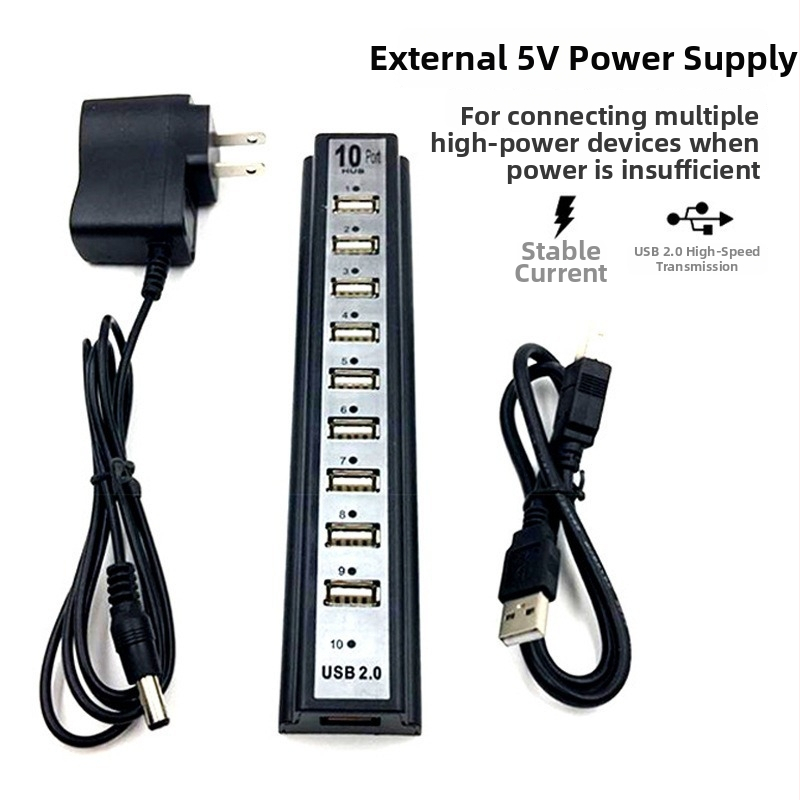 USB 2.0 hub s 10 portami (Model 362, Externé napájanie, kábel ~50 cm)