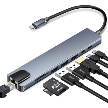 8-u-1 USB-C docking stanica: USB 3.1, do 5 Gbps, 15 cm kabel, bez napajanja