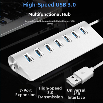 Hub USB 3.0 din aliaj de aluminiu, 7 porturi, 5 Gbps, alimentare externă