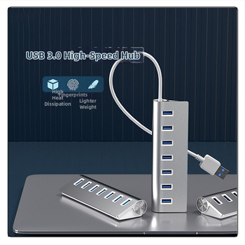 Hub USB 3.0 din aliaj de aluminiu, 7 porturi, 5 Gbps, alimentare externă