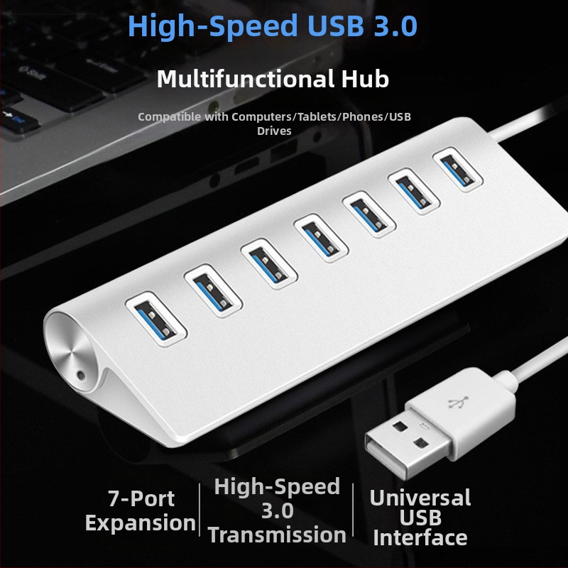 Hub USB 3.0 din aliaj de aluminiu, 7 porturi, 5 Gbps, alimentare externă