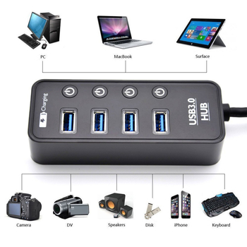 DM-HB26 USB 3.0 HUB s 4 porta i 1 neovisnim 2A portom za brzo punjenje uz prekidač