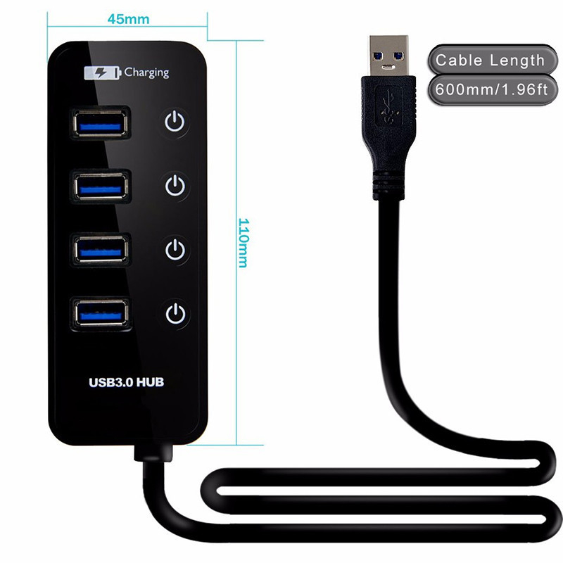 DM-HB26 USB 3.0 HUB s 4 porta i 1 neovisnim 2A portom za brzo punjenje uz prekidač