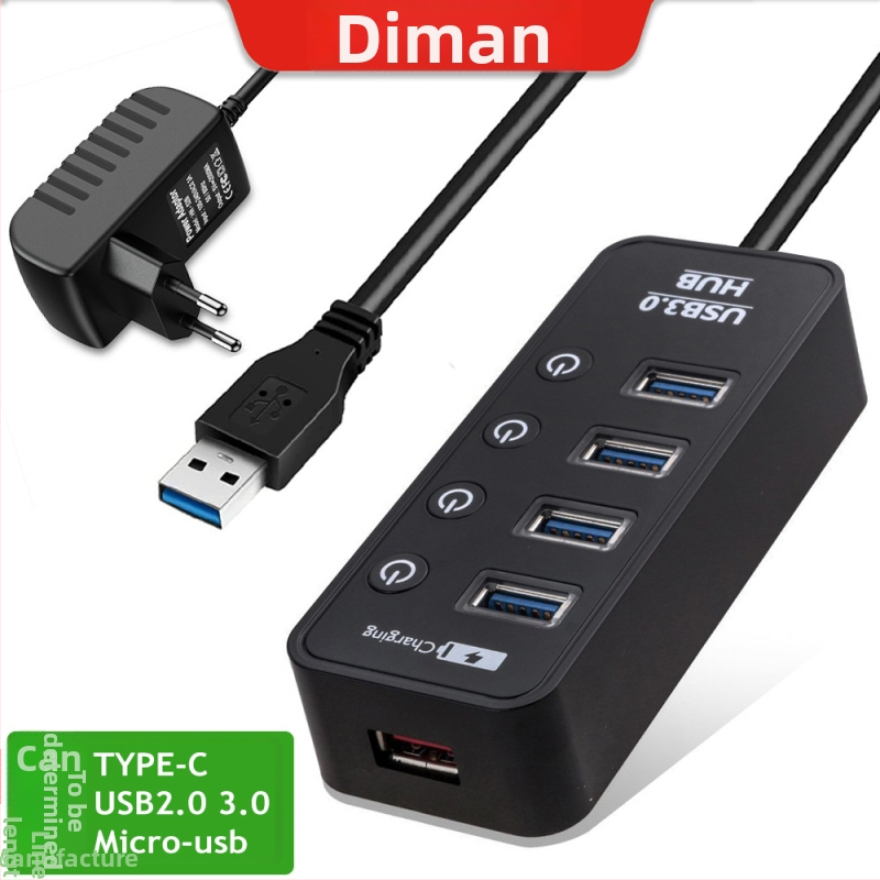DM-HB26 USB 3.0 4-portový hub s 1 nezávislým rýchlonabíjacím portom 2A a prepínačom