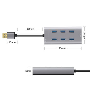 Willies USB 3.0 7-portos hub, 5 Gbps, tápellátás USB-n keresztül, 0,8 m kábel, alumíniumötvözet ház