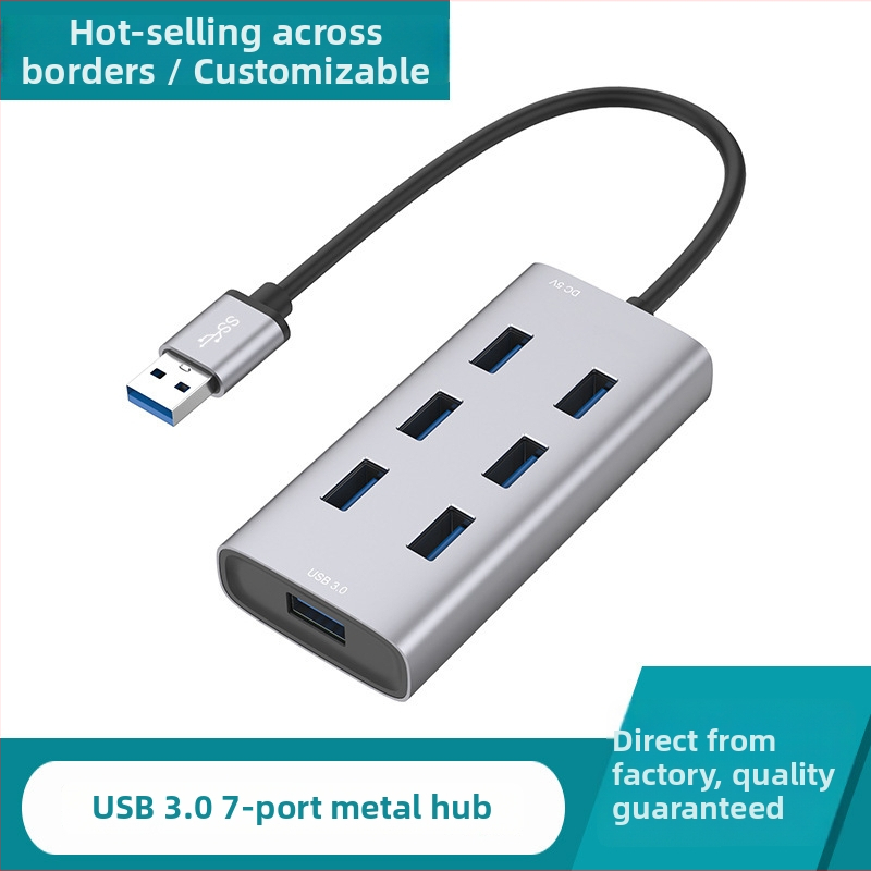 Willies USB 3.0 7-portos hub, 5 Gbps, tápellátás USB-n keresztül, 0,8 m kábel, alumíniumötvözet ház