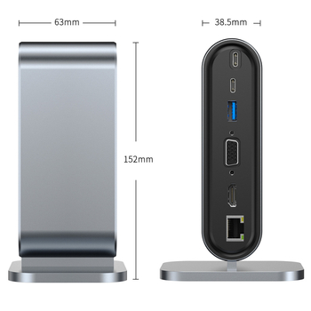 Stație docking USB-C 12-in-1, verticală, cu interfețe multiple pentru calculatoare Apple și Huawei; Model: 2201; Interfața: USB-C; Viteza de transfer: 5,0 Gbps; Alimentare externă: Nu; Lungime cablu: 13,5