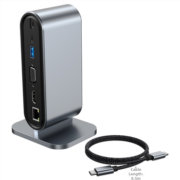 12-in-1 zvislá USB-C dokovacia stanica s viacerými portami pre Apple a Huawei počítače; Model: 2201; Rozhranie: USB-C; Prenosová rýchlosť: 5,0 Gbps; Externé napájanie: Nie; Dĺžka kábla: 13,5