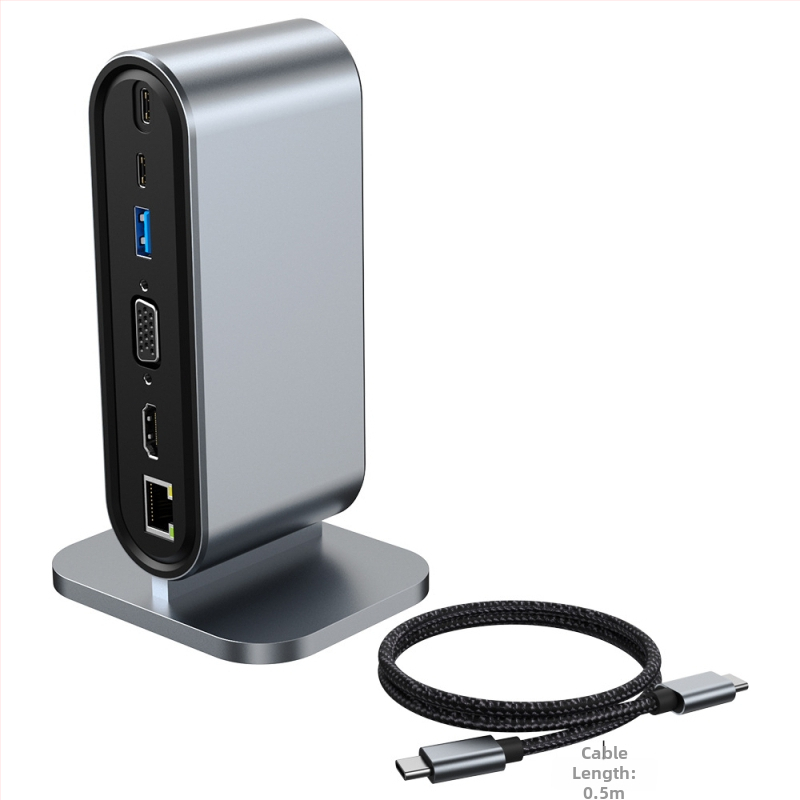 12-in-1 zvislá USB-C dokovacia stanica s viacerými portami pre Apple a Huawei počítače; Model: 2201; Rozhranie: USB-C; Prenosová rýchlosť: 5,0 Gbps; Externé napájanie: Nie; Dĺžka kábla: 13,5
