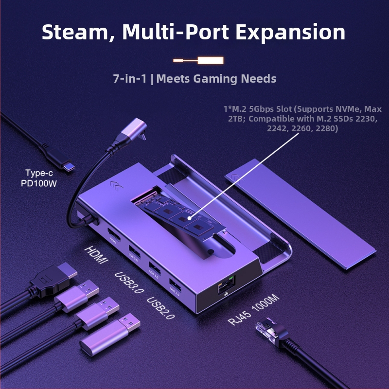 7-v-1 HDMI docking stanica pre ASUS ROG ALLY, USB 3.0, 5 Gbps, externé napájanie