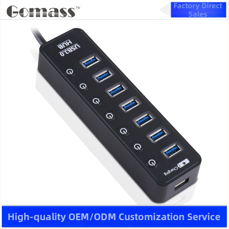 7-portový USB 3.0 hub s nezávislými spínačmi, model CH-207U3, rýchlosť 5 Gbps, externý zdroj, dĺžka kábla 0,6 m alebo 1 m