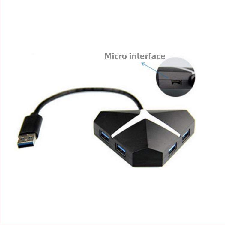 Trojuholníkový USB 3.0 4-portový hub s externým napájaním, 5 Gbps, 20 cm kábel