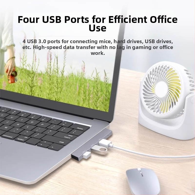 YMCHN ym006 USB 3.0 hub s pravým uhlom z hliníkovej zliatiny, 1–4 porty, Type-C dokovacia stanica